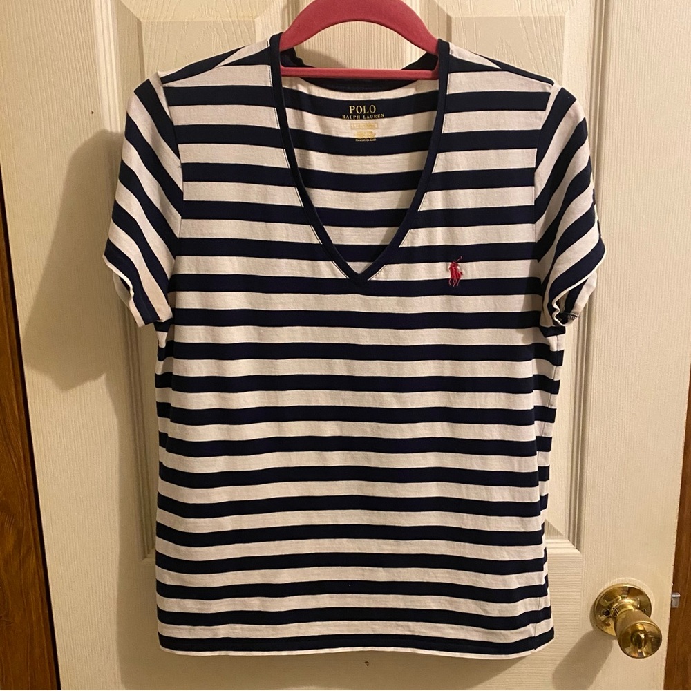 Polo Ralph Lauren Stripped V-neck Tee  Large